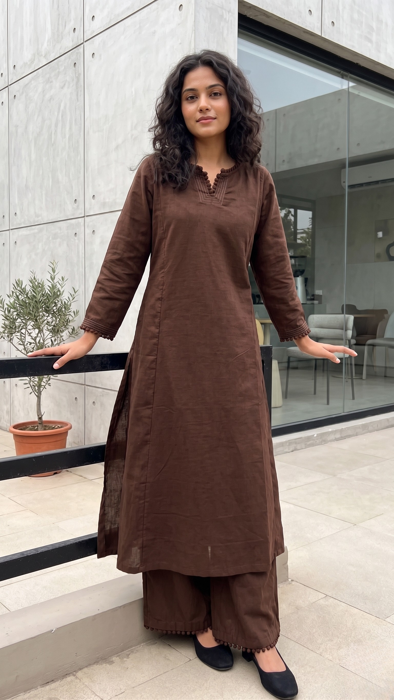 Festive Ready Brown Kurta Palazzo Co-Ord Set