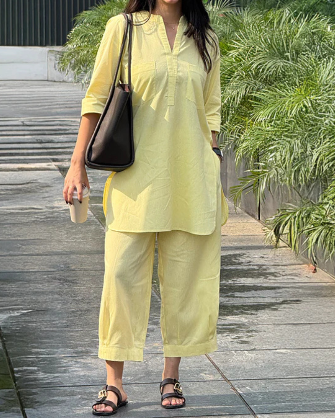 Yellow Casual Cotton Co-ord Set for Women