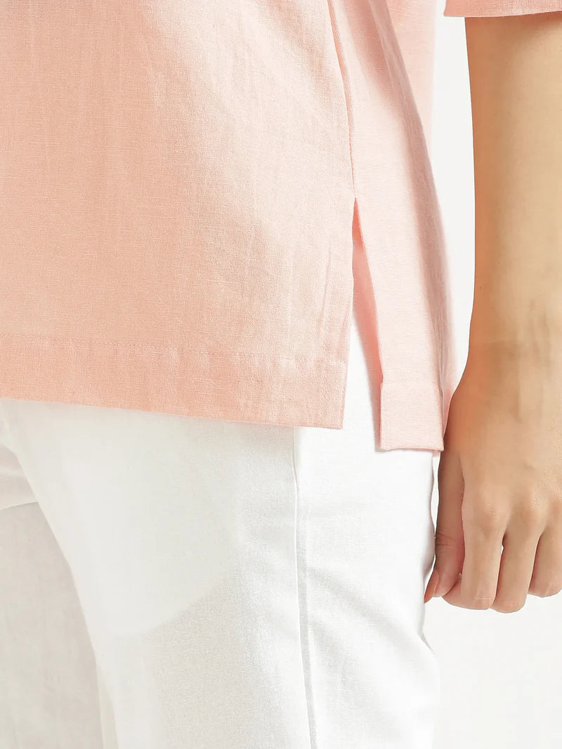 Peach Airy Linen Short Kurta