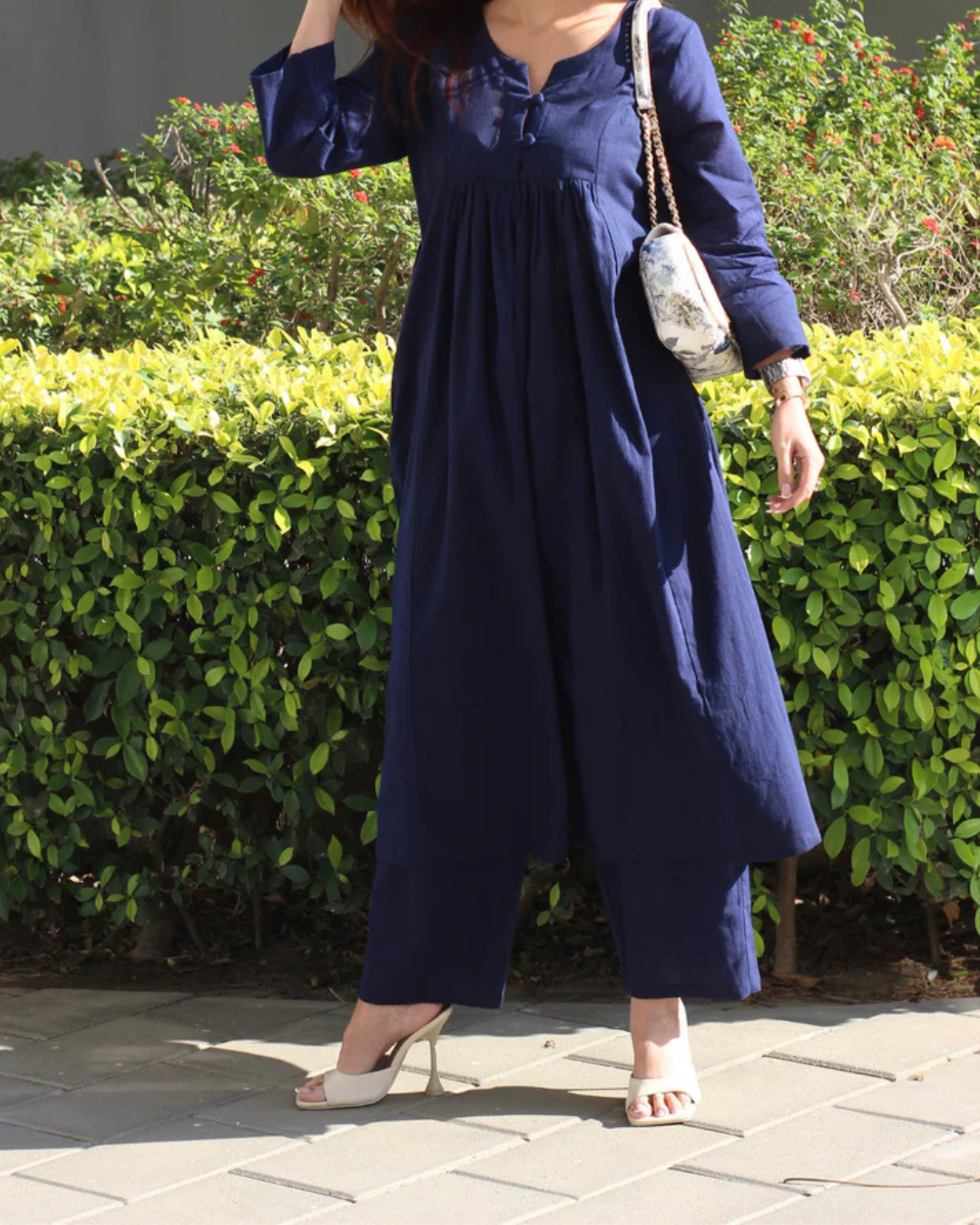 Elegant Navy blue A-Line Kurta with Matching Pants – Cotton Comfort Wear