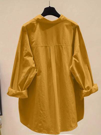 Women's Simple Solid Color Daily Wear Buttoned Shirt,Long Sleeve Tops