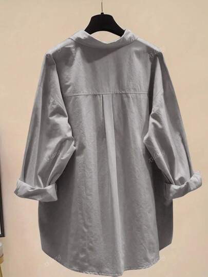 Women's Simple Solid Color Daily Wear Buttoned Shirt,Long Sleeve Tops