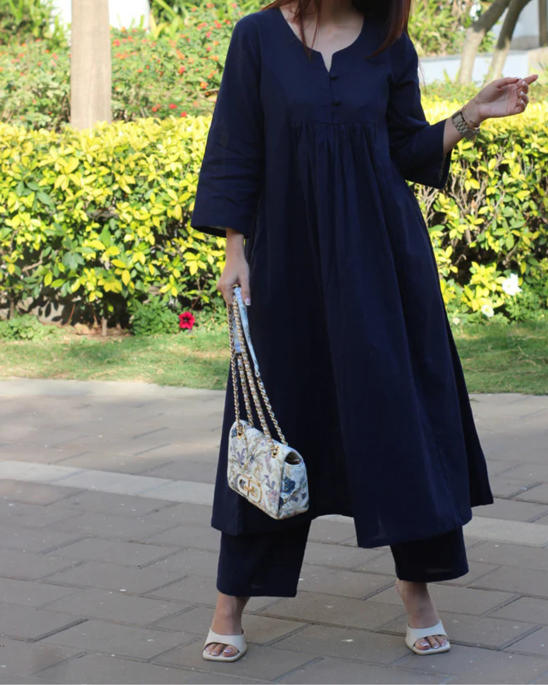 Elegant Navy blue A-Line Kurta with Matching Pants – Cotton Comfort Wear