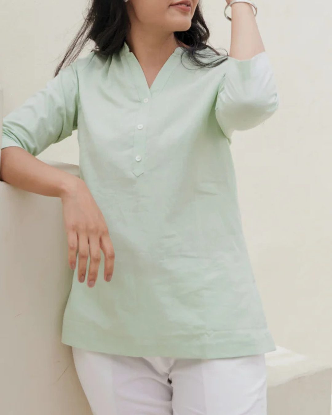 Mint Green Airy Linen Short Kurta