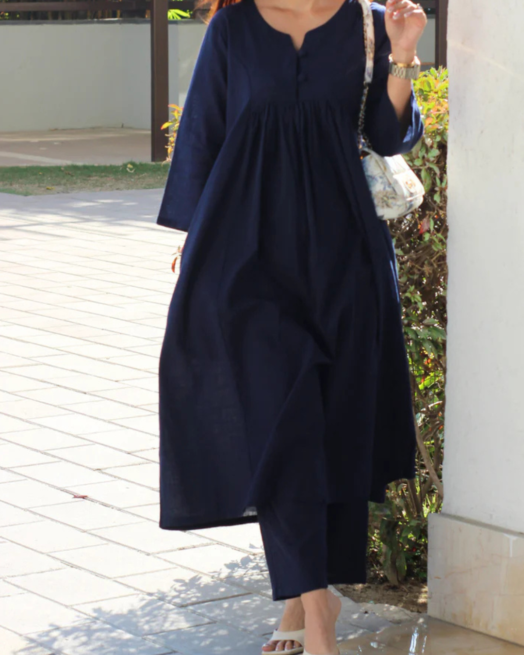 Elegant Navy blue A-Line Kurta with Matching Pants – Cotton Comfort Wear