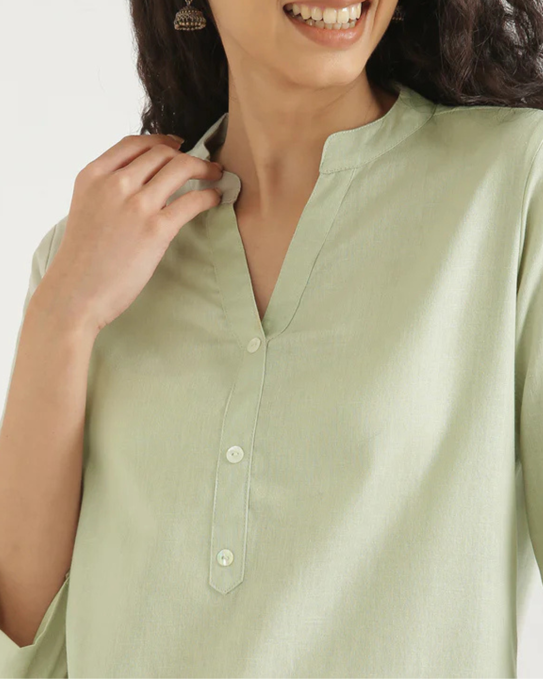 Mint Green Airy Linen Short Kurta