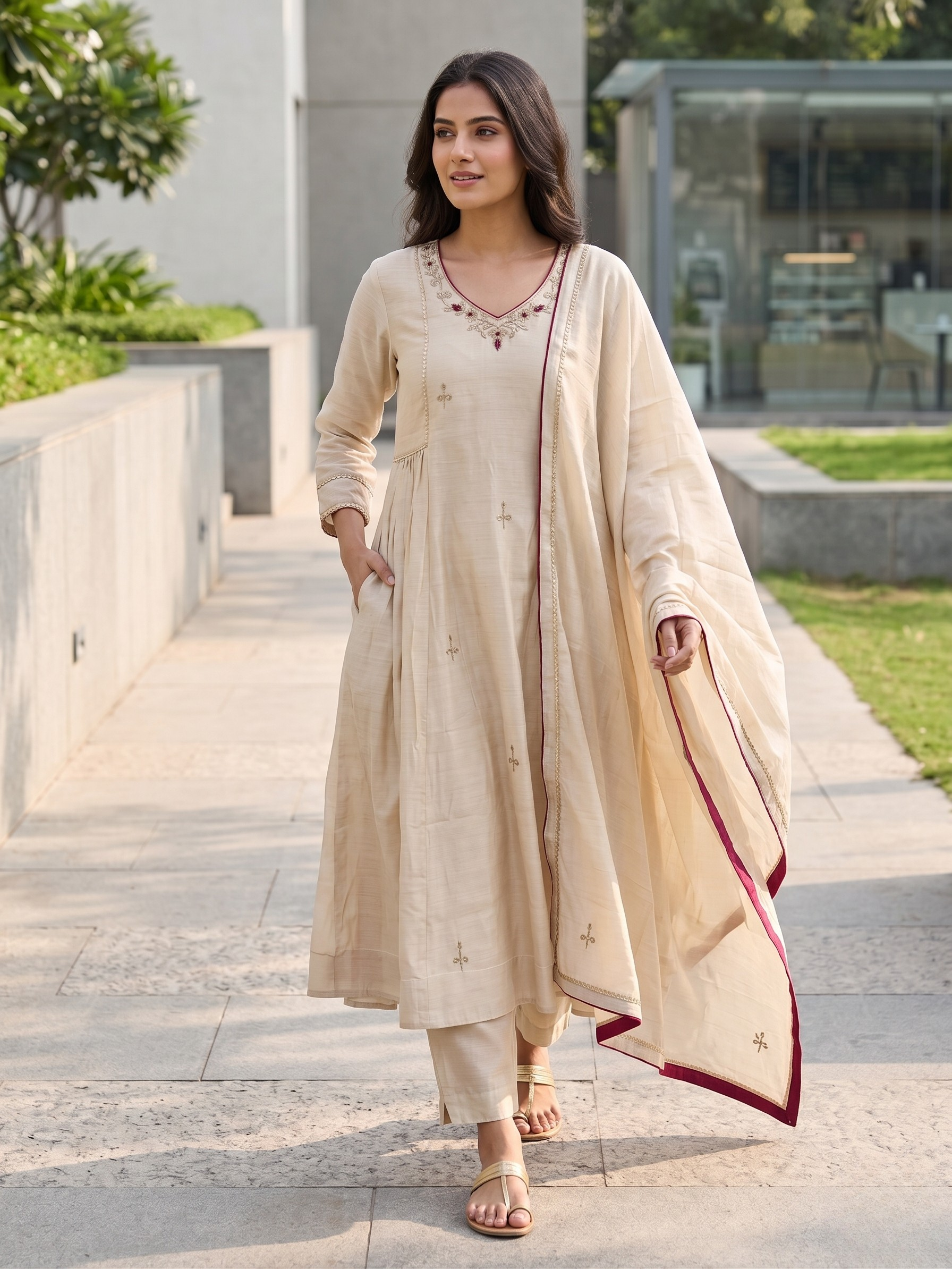 Graceful Off-White Party Wear Anarkali Suit Set