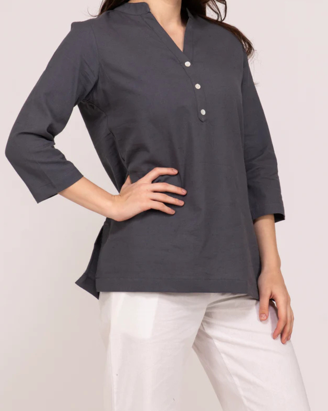 Smoke Grey Airy Linen Short Kurta