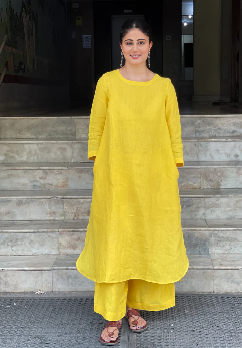 Women's Cotton Kurta pant sets - Yellow