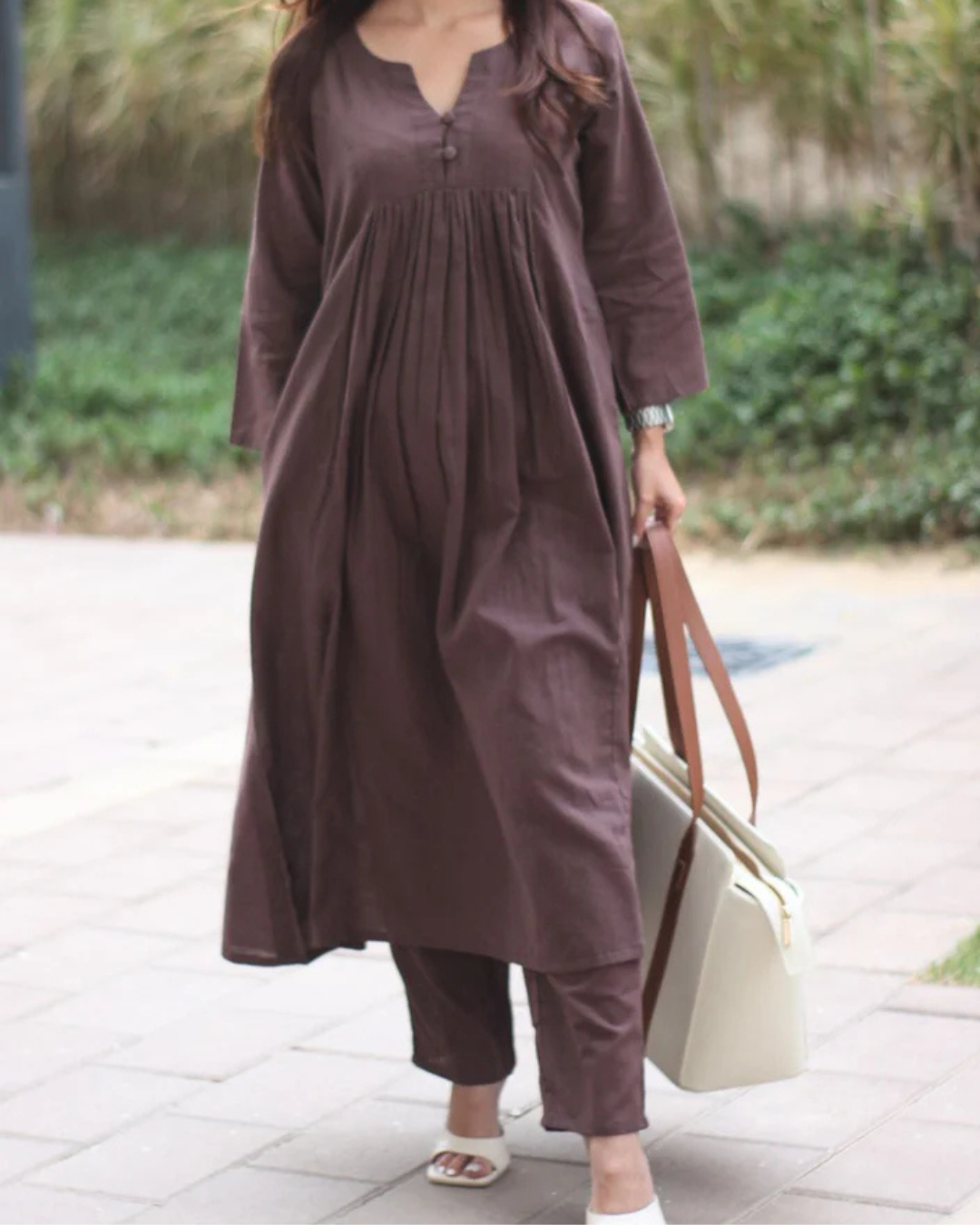 Elegant Brown A-Line Kurta with Matching Pants – Cotton Comfort Wear