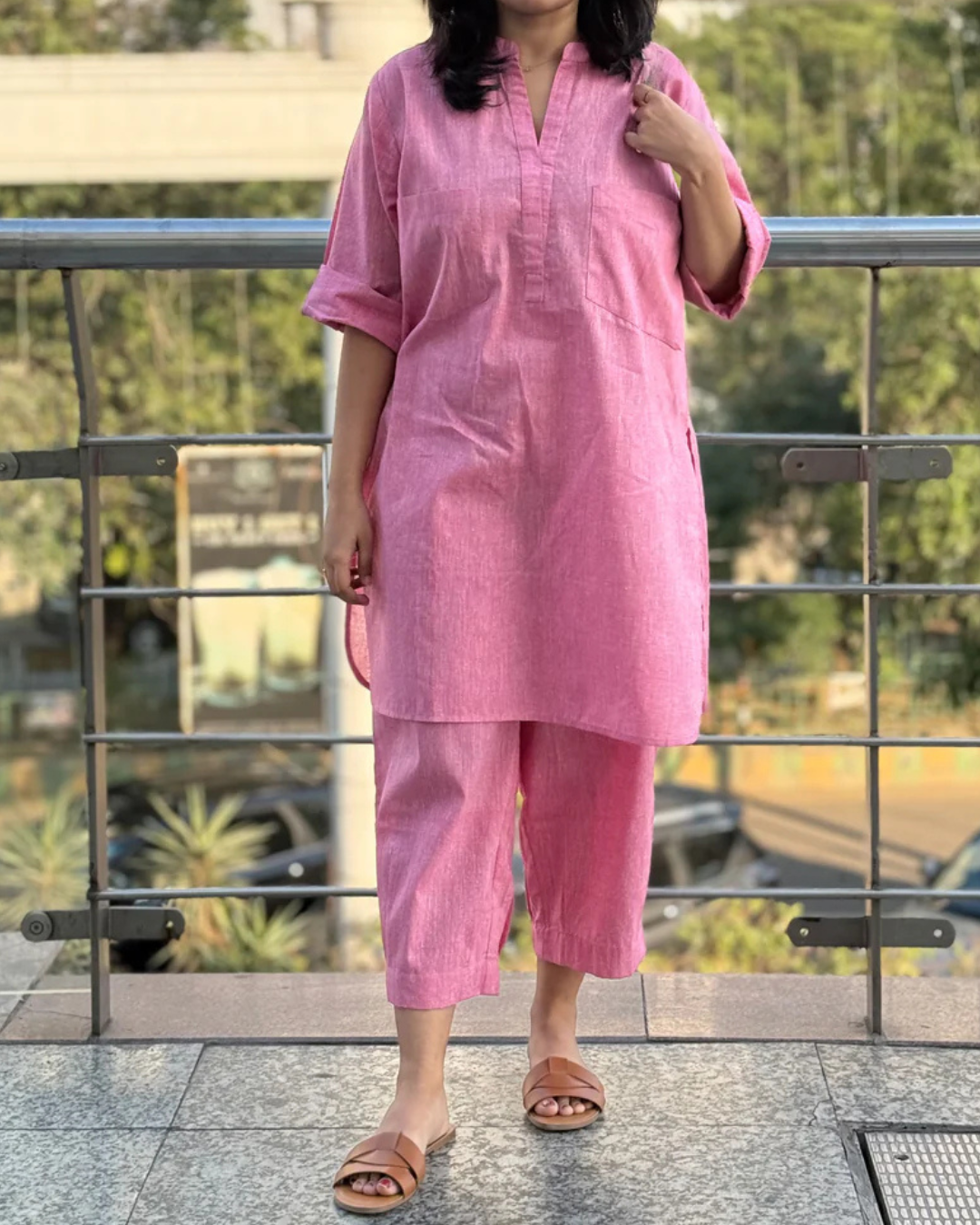 Pink Casual Cotton Co-ord Set for Women