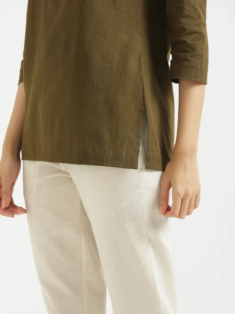 Mehandi Green Airy Linen Short Kurta