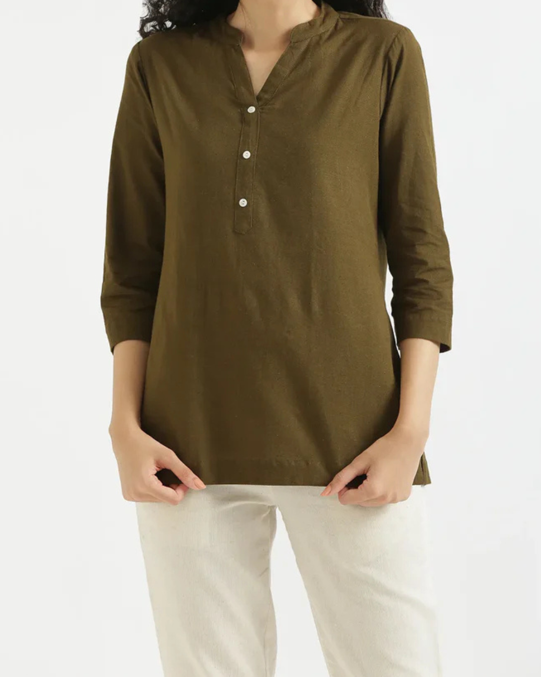 Mehandi Green Airy Linen Short Kurta