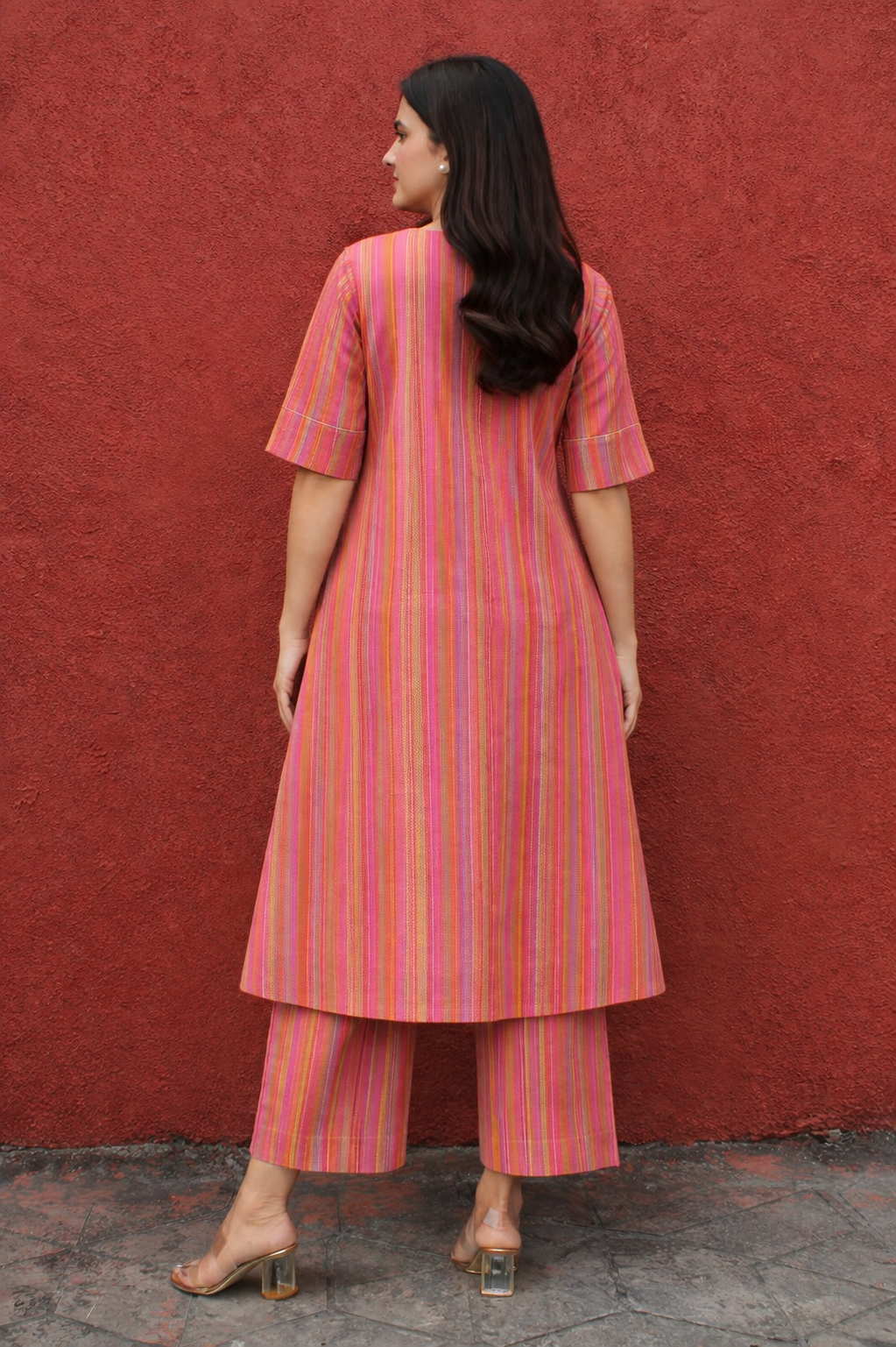 Multicolor Vertical Stripe Coord Set for Women