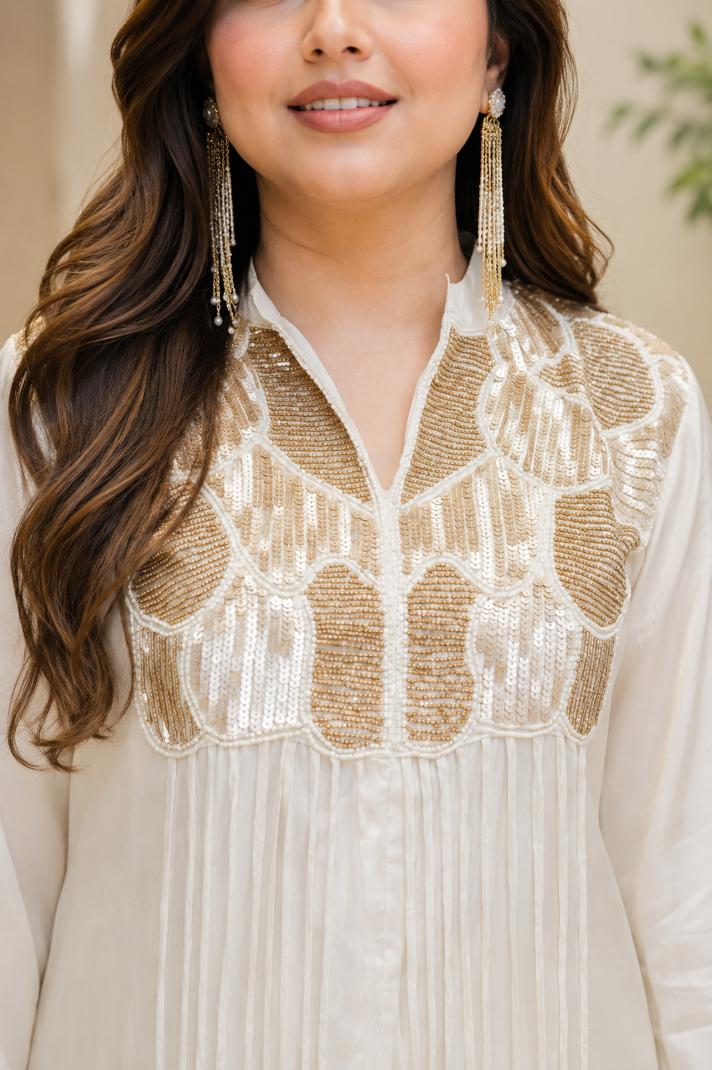 White Embroidered Tassel Co-Ord Set for Women