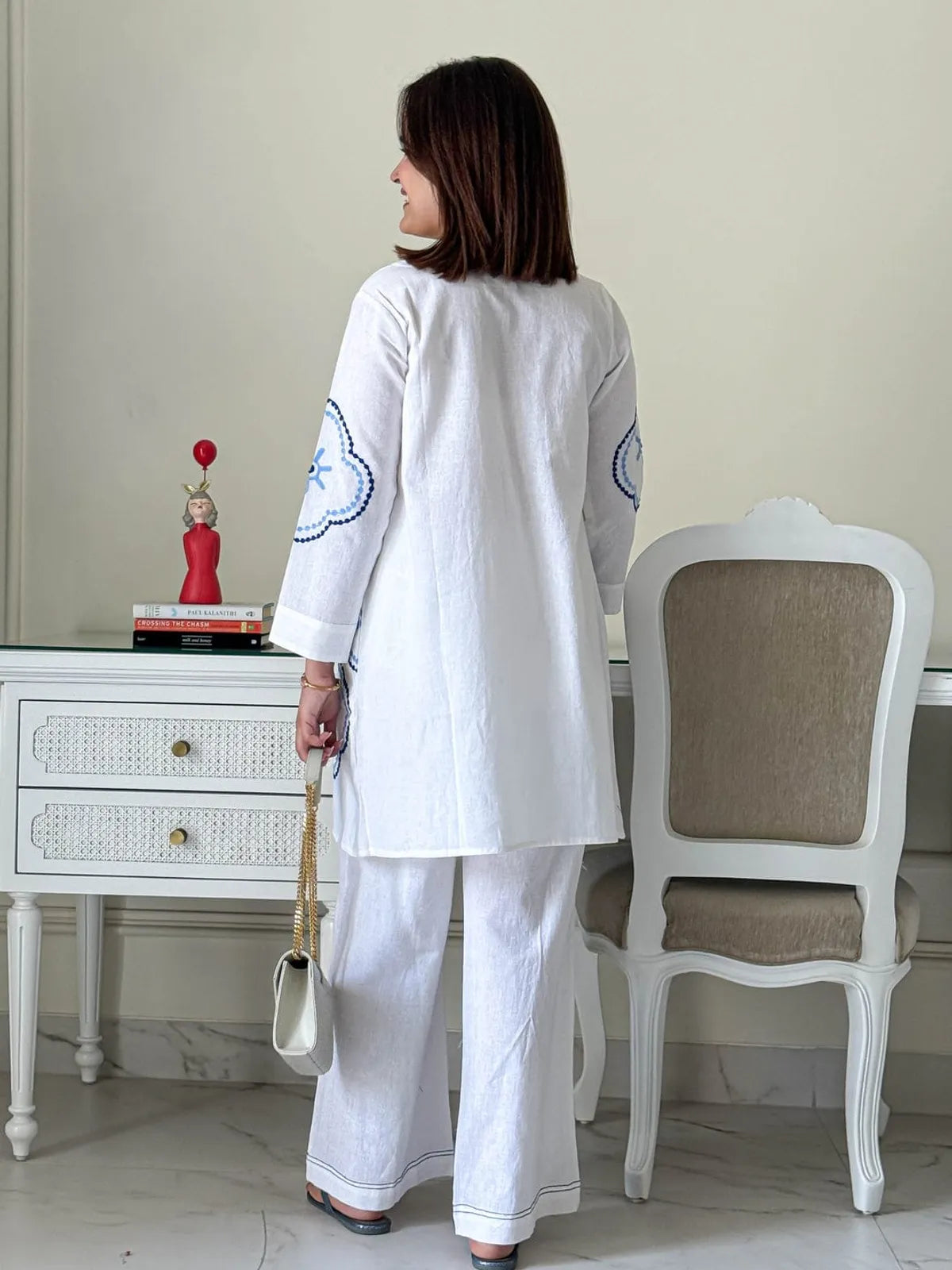 White Cotton Embroidered Co-ord Set
