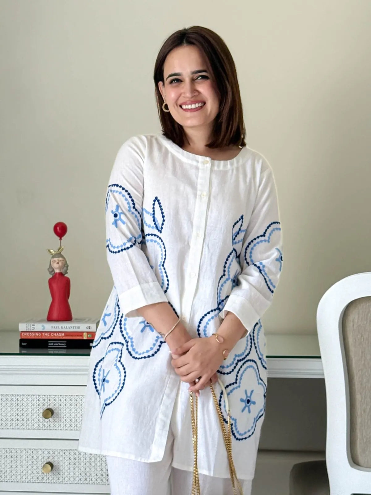 White Cotton Embroidered Co-ord Set