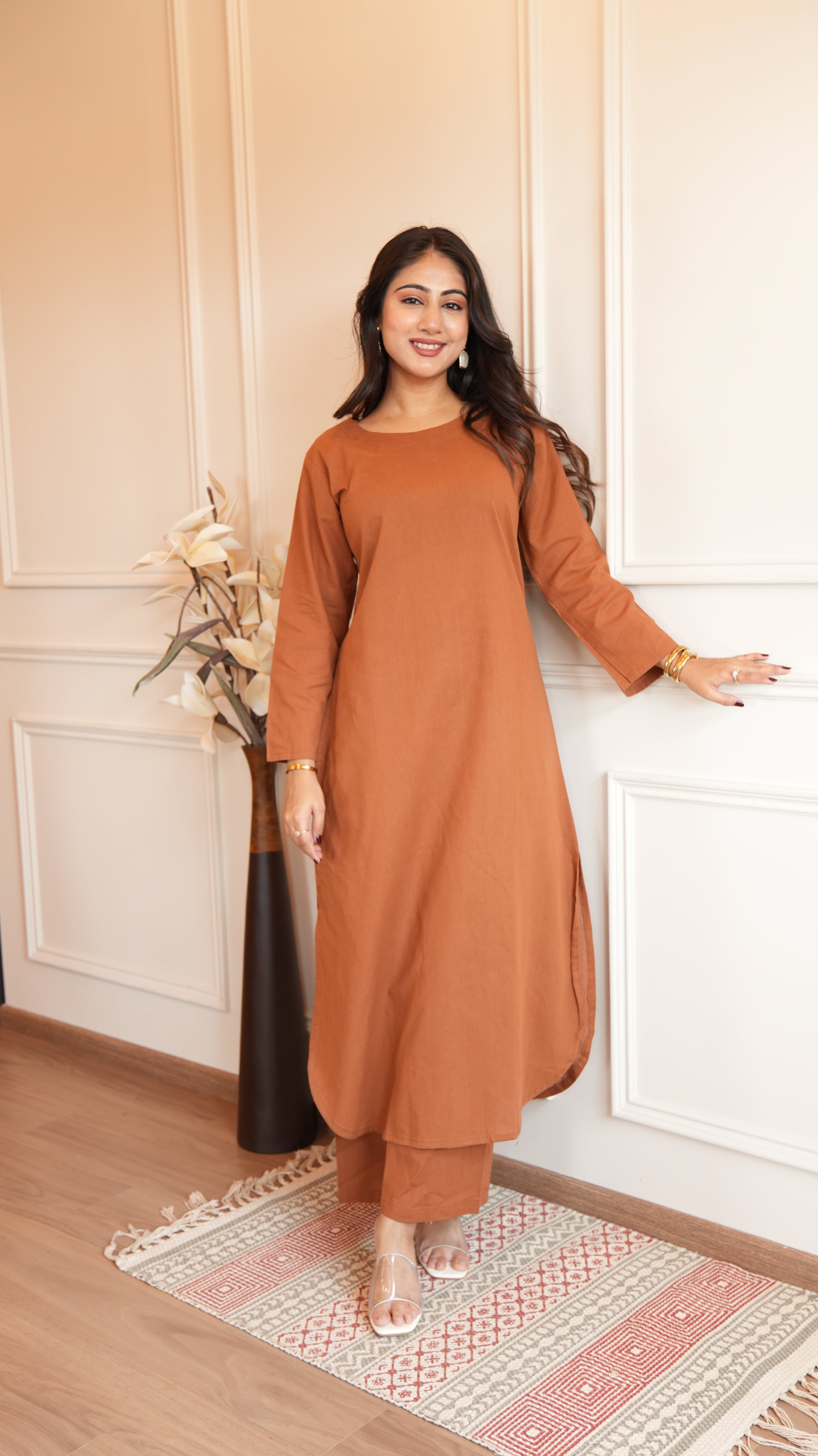 Women's Cotton Kurta pant sets - Brown