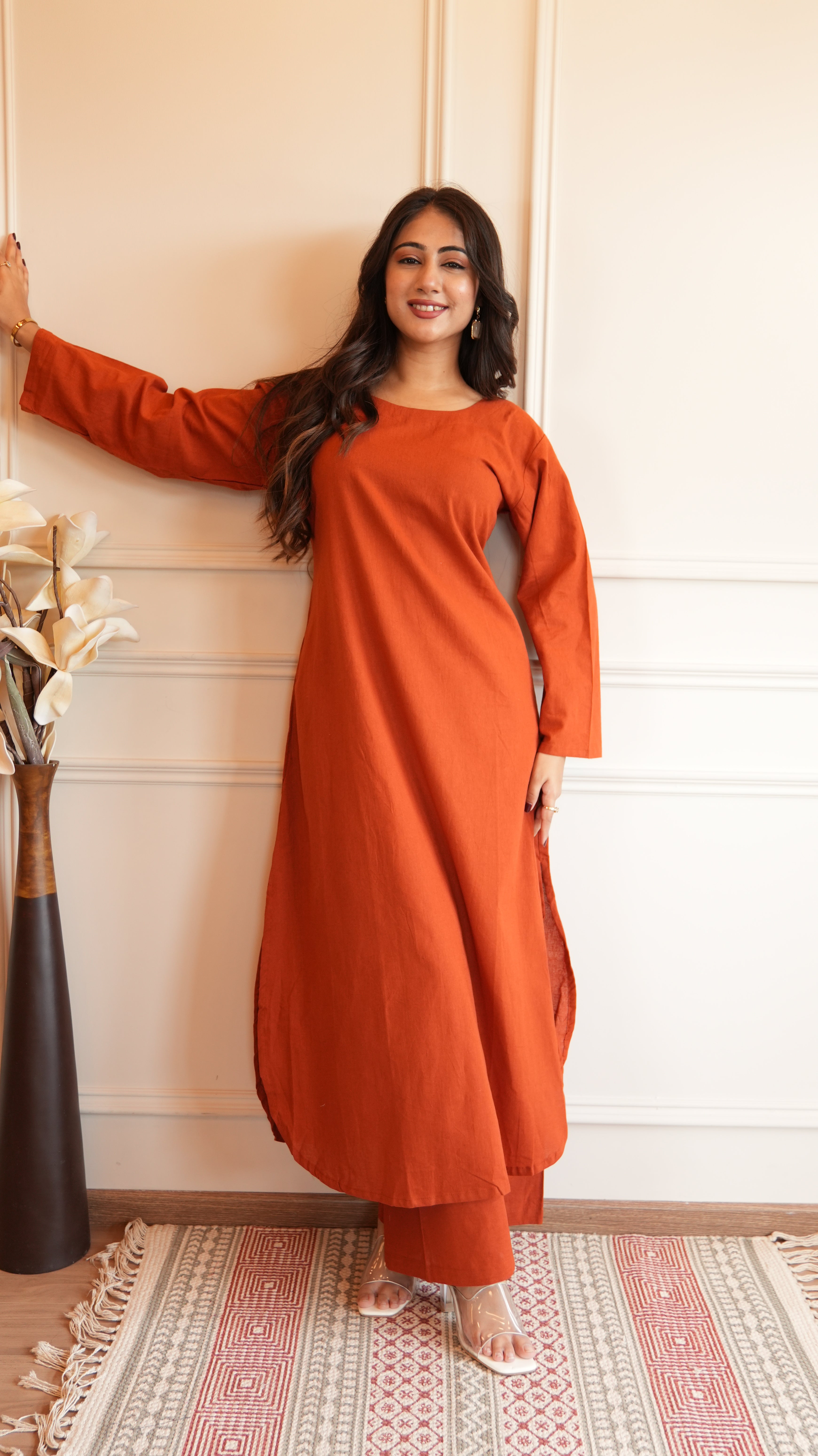 Women's Cotton Kurta pant sets - Rust