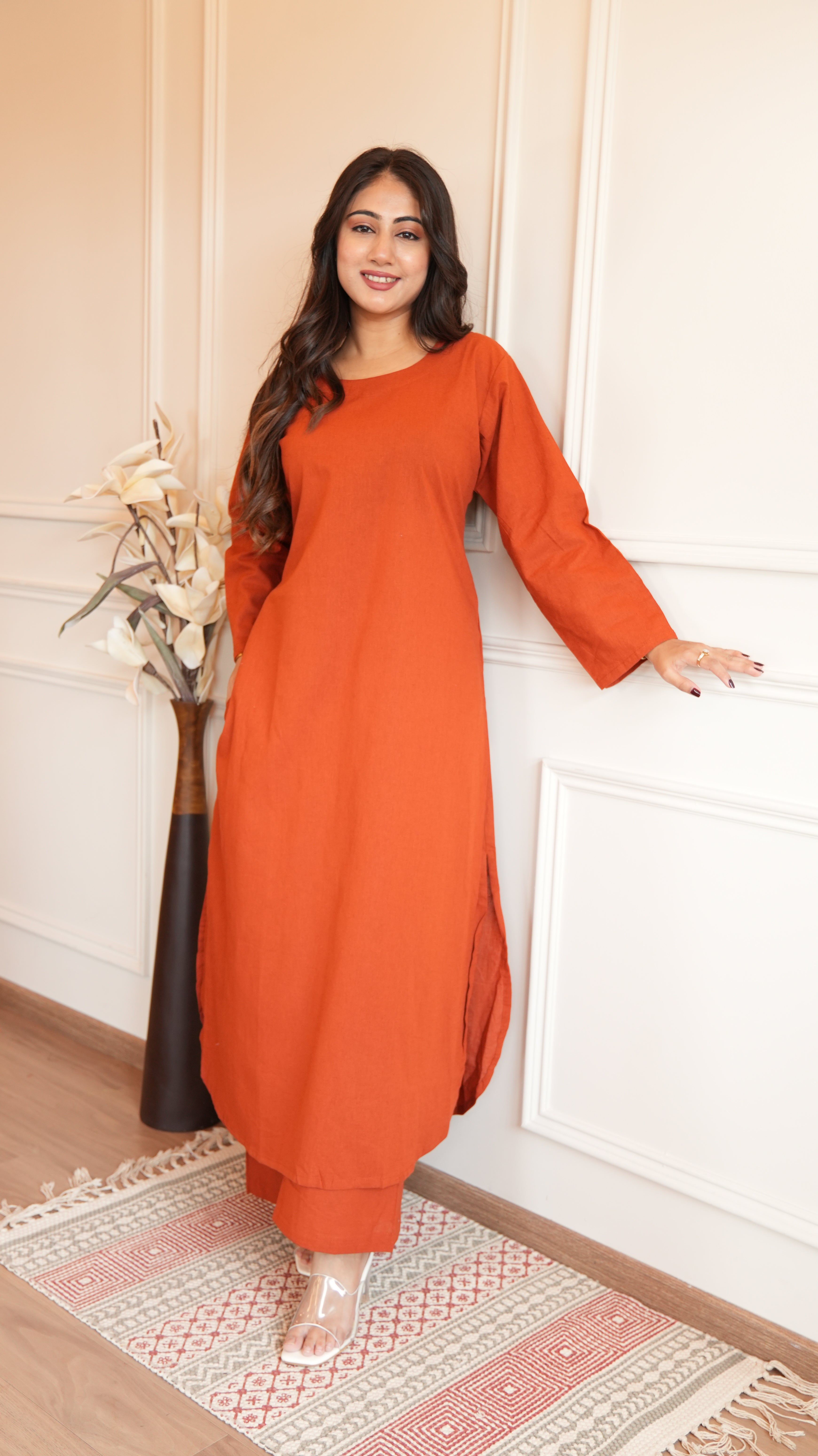 Women's Cotton Kurta pant sets - Rust