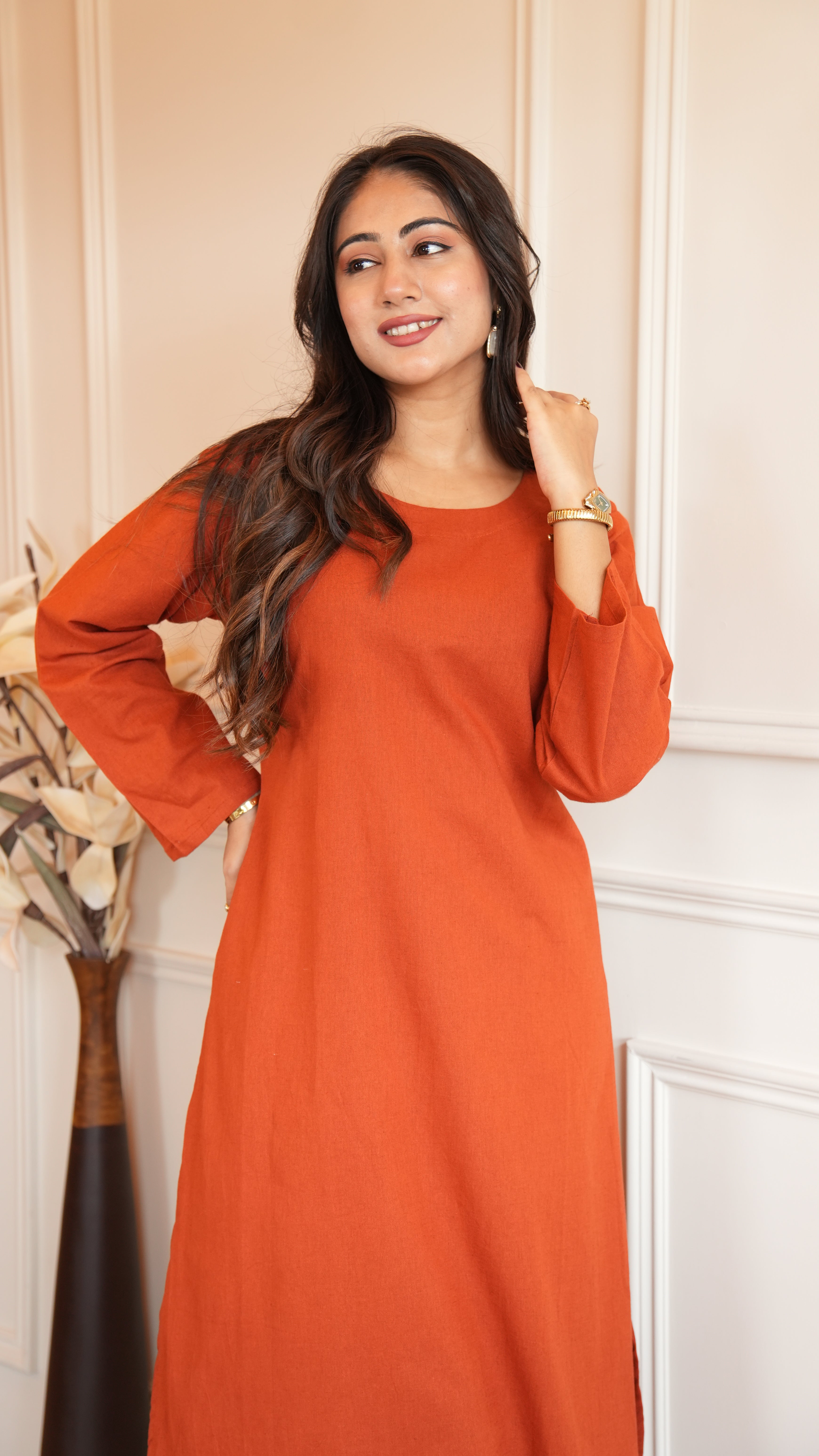 Women's Cotton Kurta pant sets - Rust