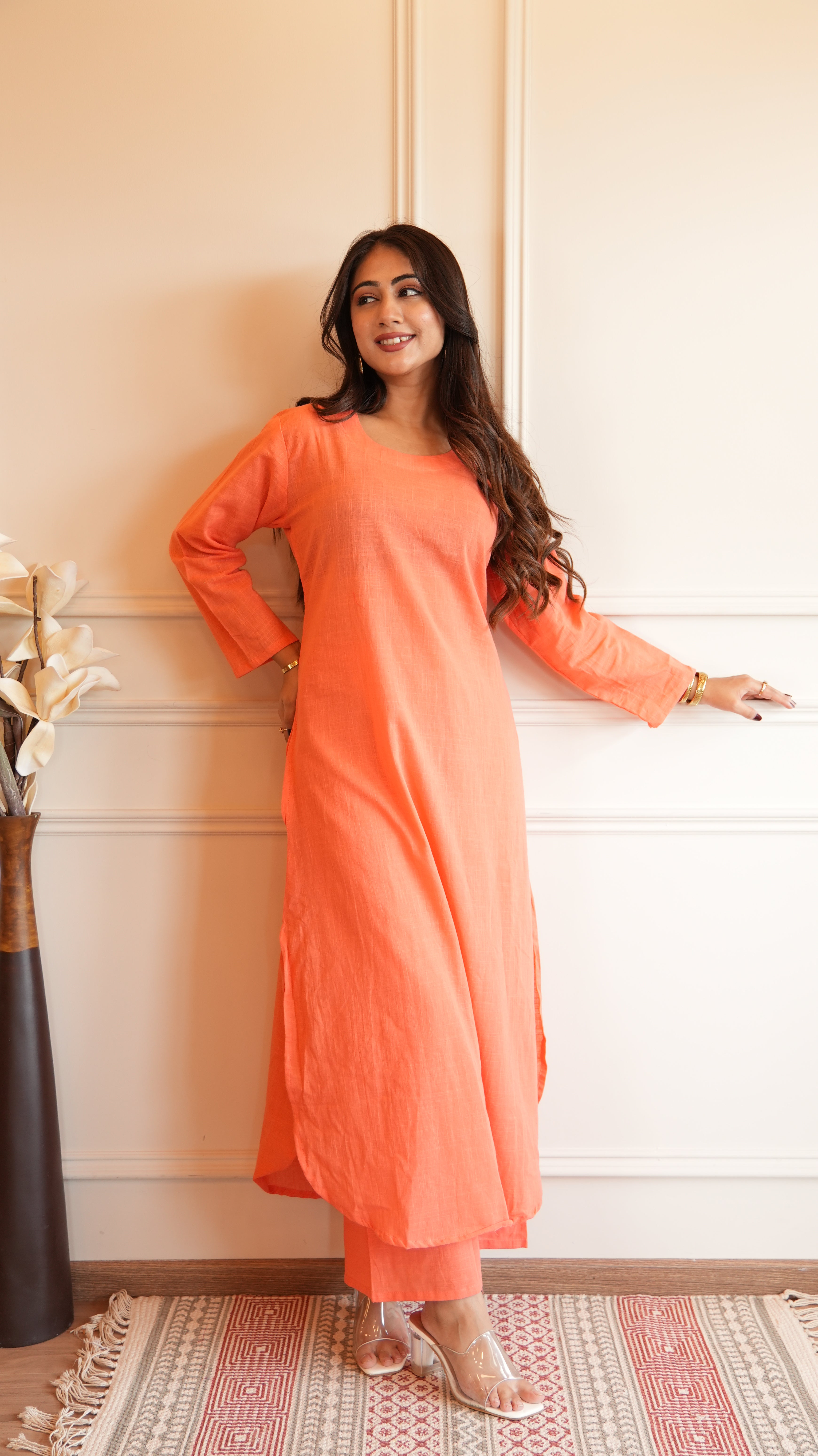 Women's Cotton Kurta pant sets - Orange