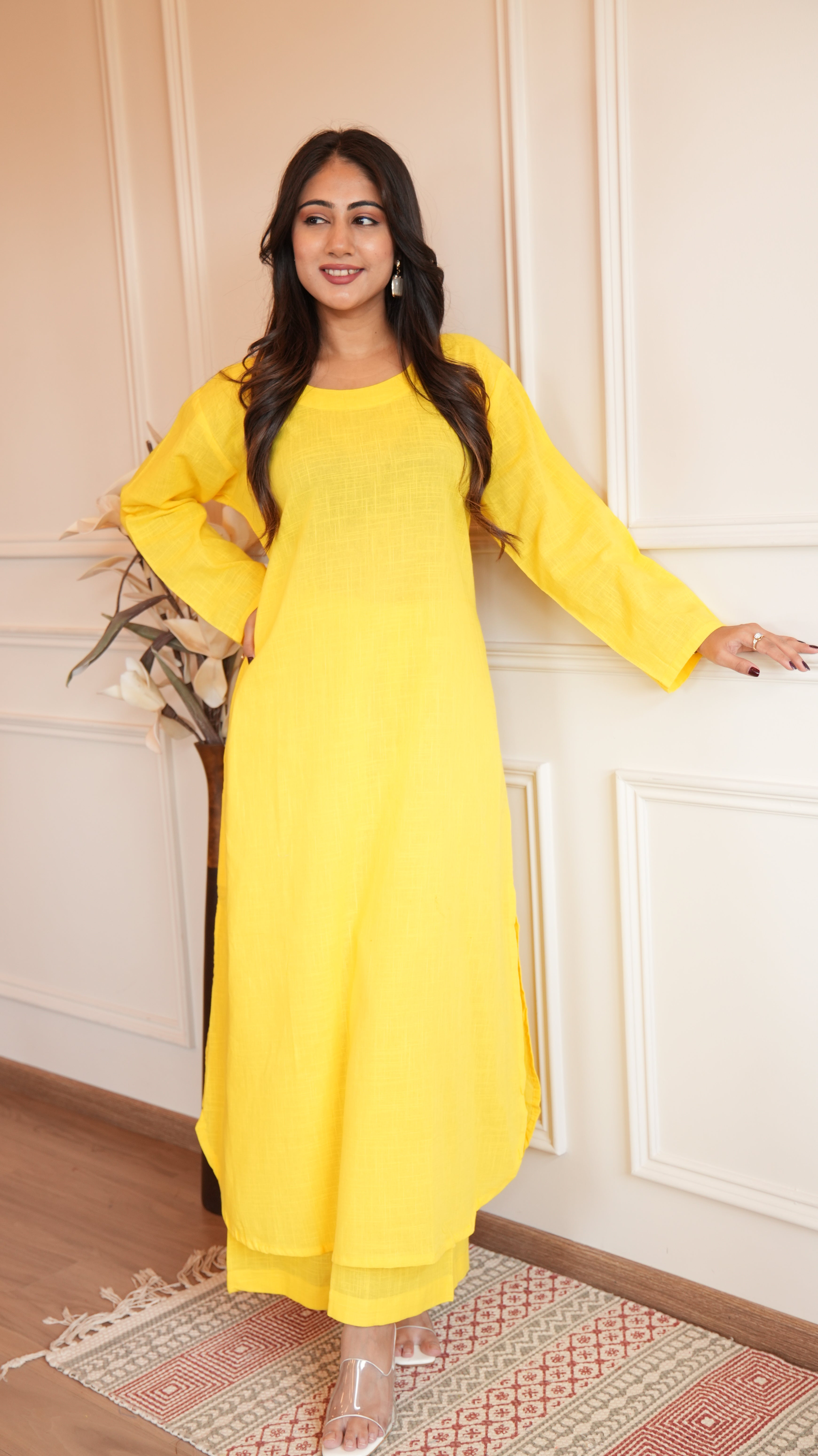 Women's Cotton Kurta pant sets - Yellow