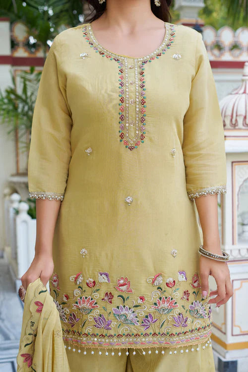 Elegant Pastel Embroidered Kurta Palazzo Set with Dupatta – Ethnic Party Wear Suit
