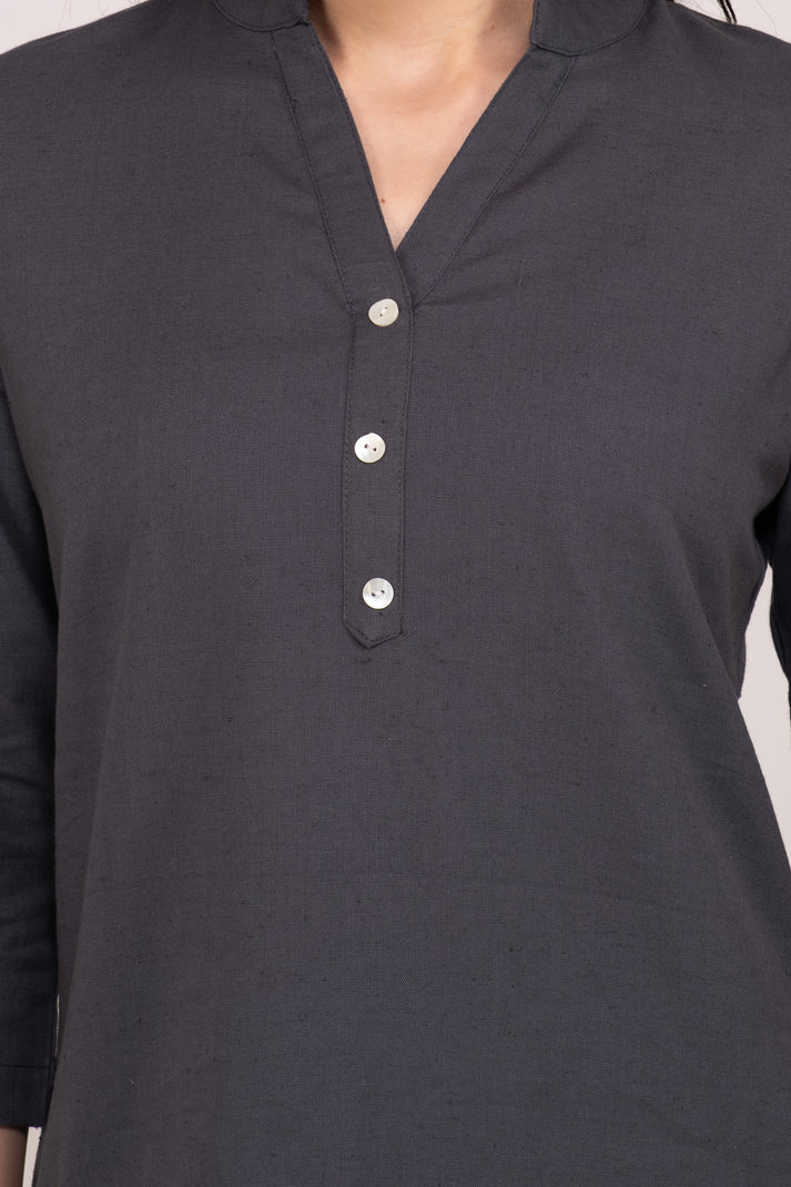 Smoke Grey Airy Linen Short Kurta