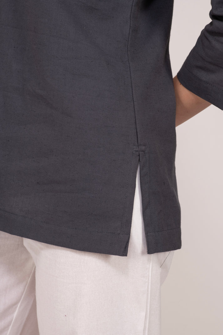 Smoke Grey Airy Linen Short Kurta