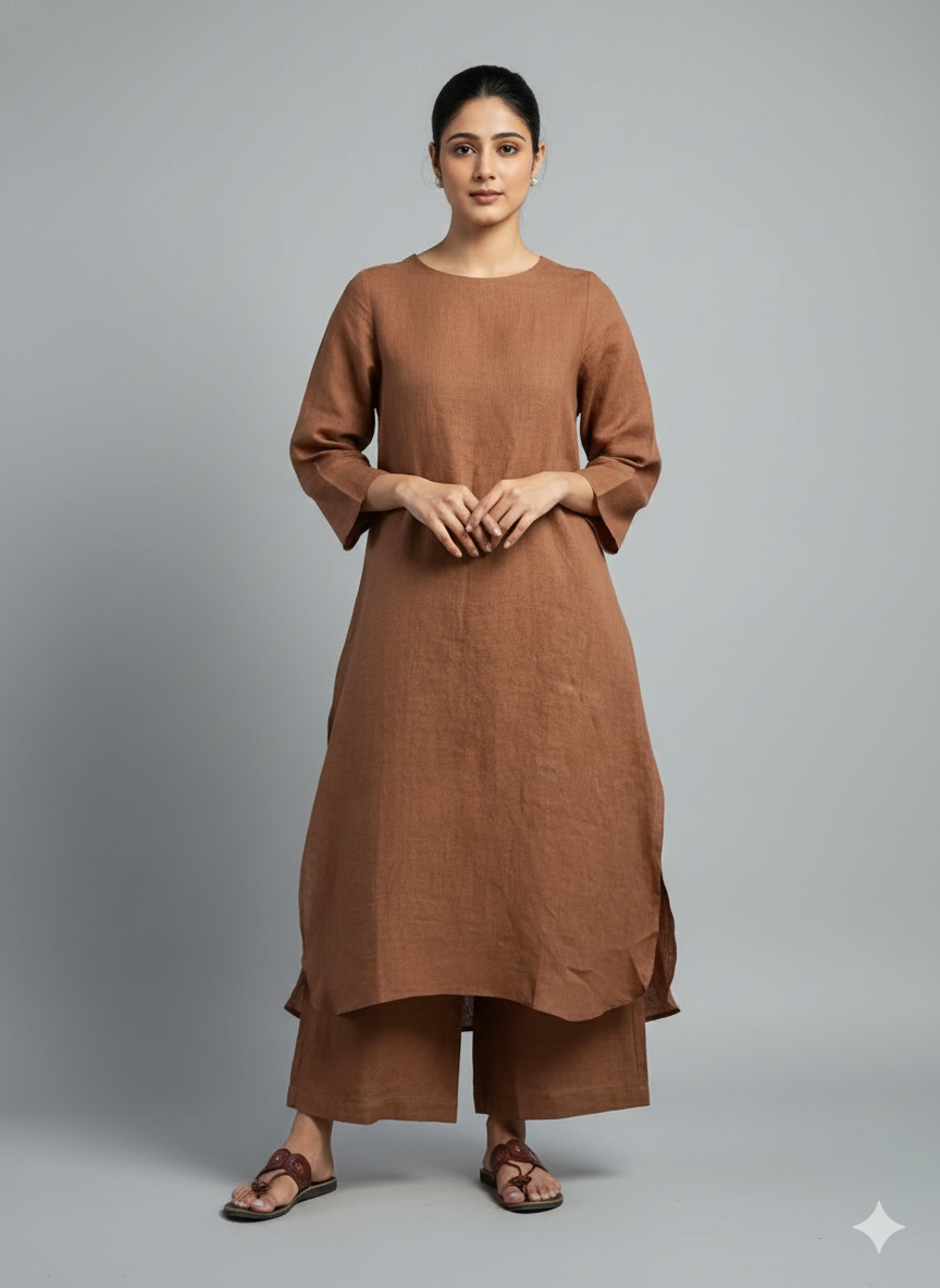 Women's Cotton Kurta pant sets - Brown