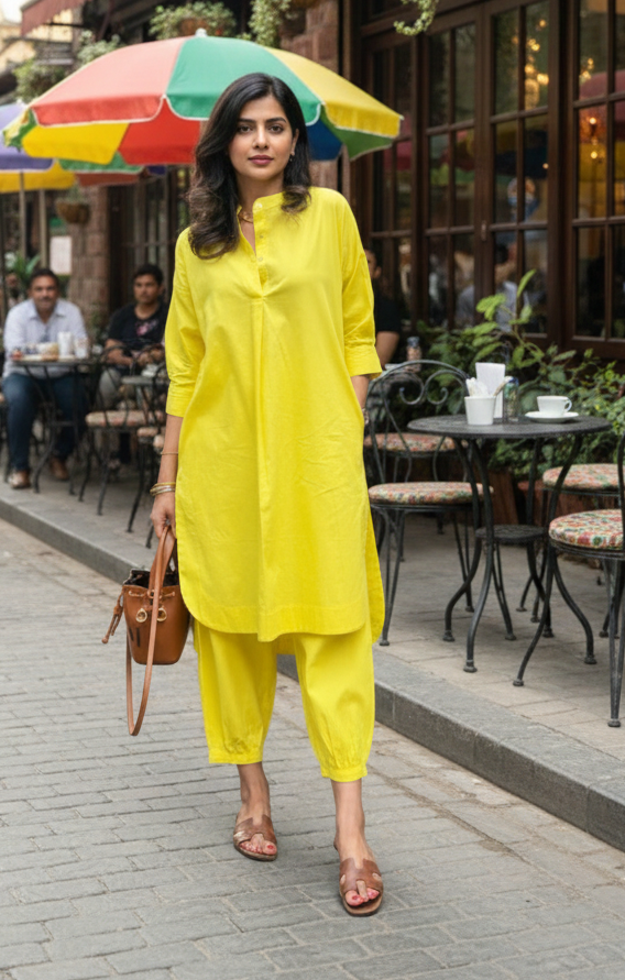 Neon Yellow Cotton Coord Set