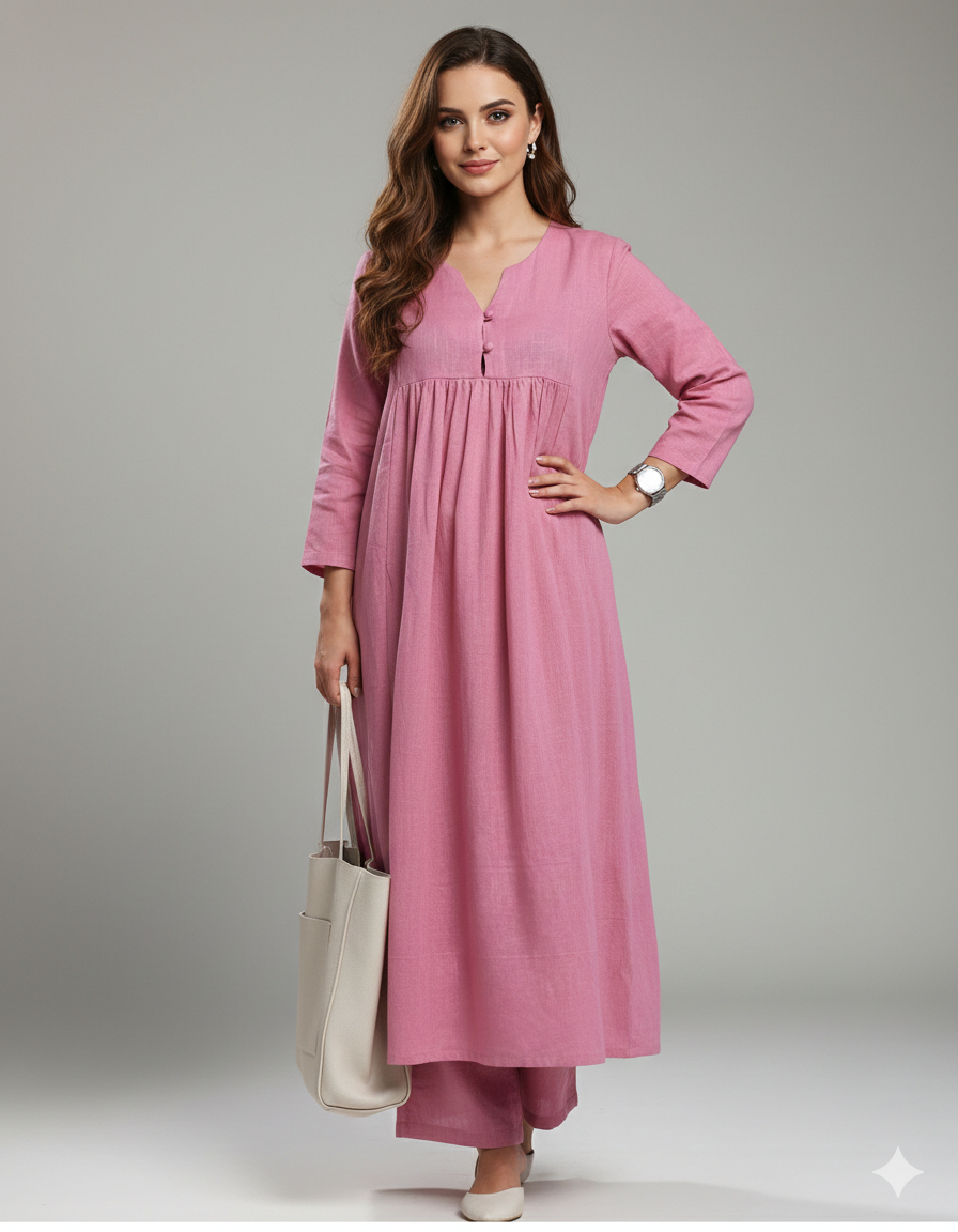 Elegant Light pink A-Line Kurta with Matching Pants – Cotton Comfort Wear