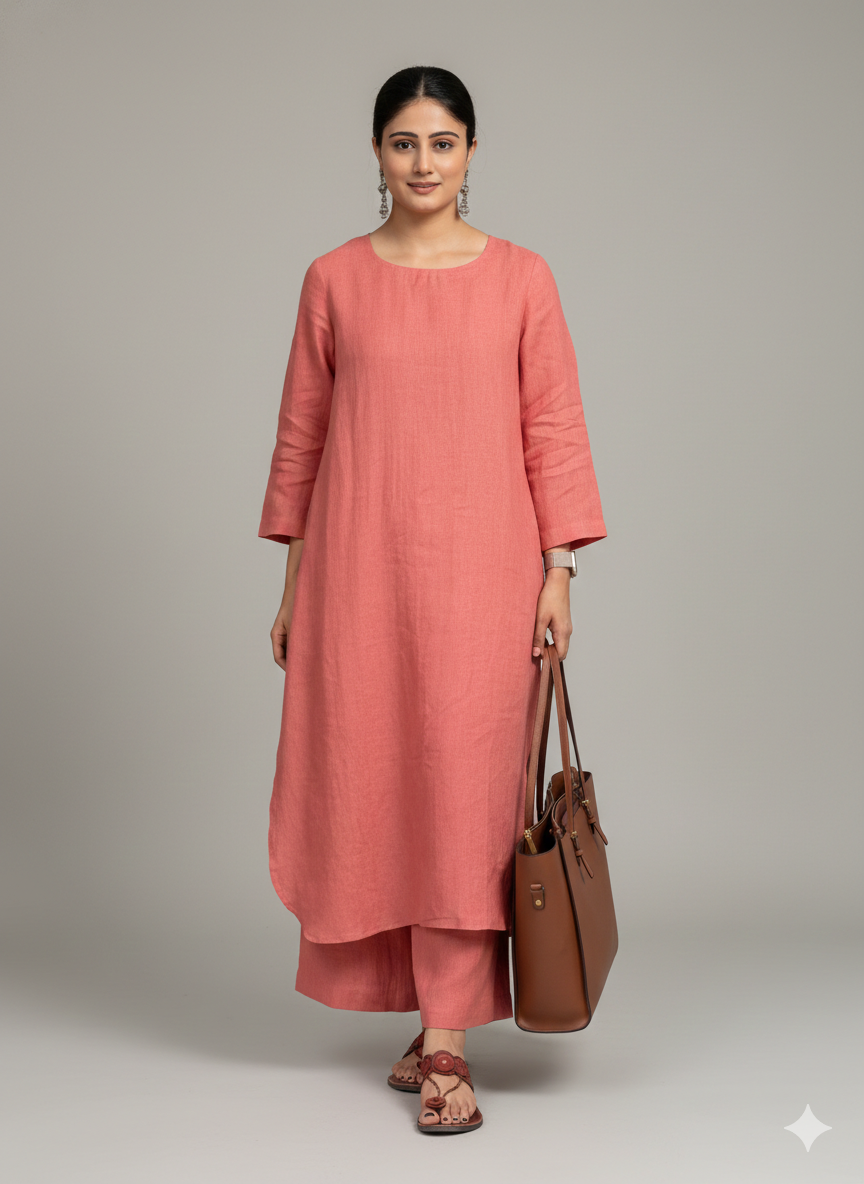 Women's Cotton Kurta pant sets - Light Pink
