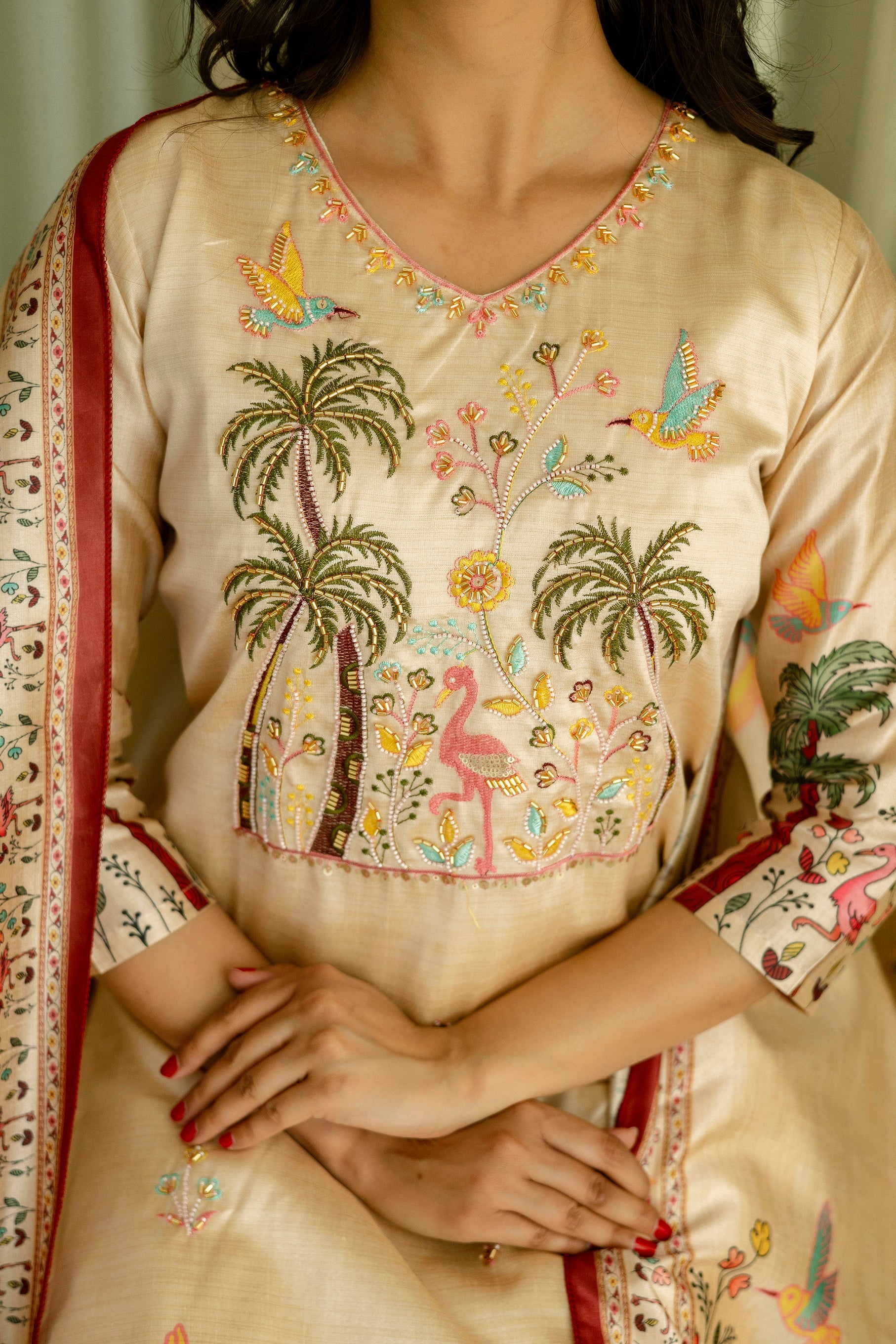 Elegant Cream Printed Kurta Pant Set with Designer Dupatta for Women