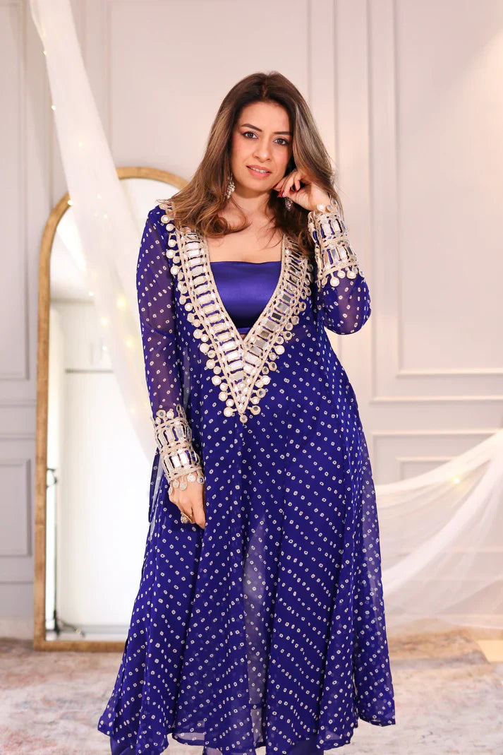 New Printed Kurta Pant Set Blue