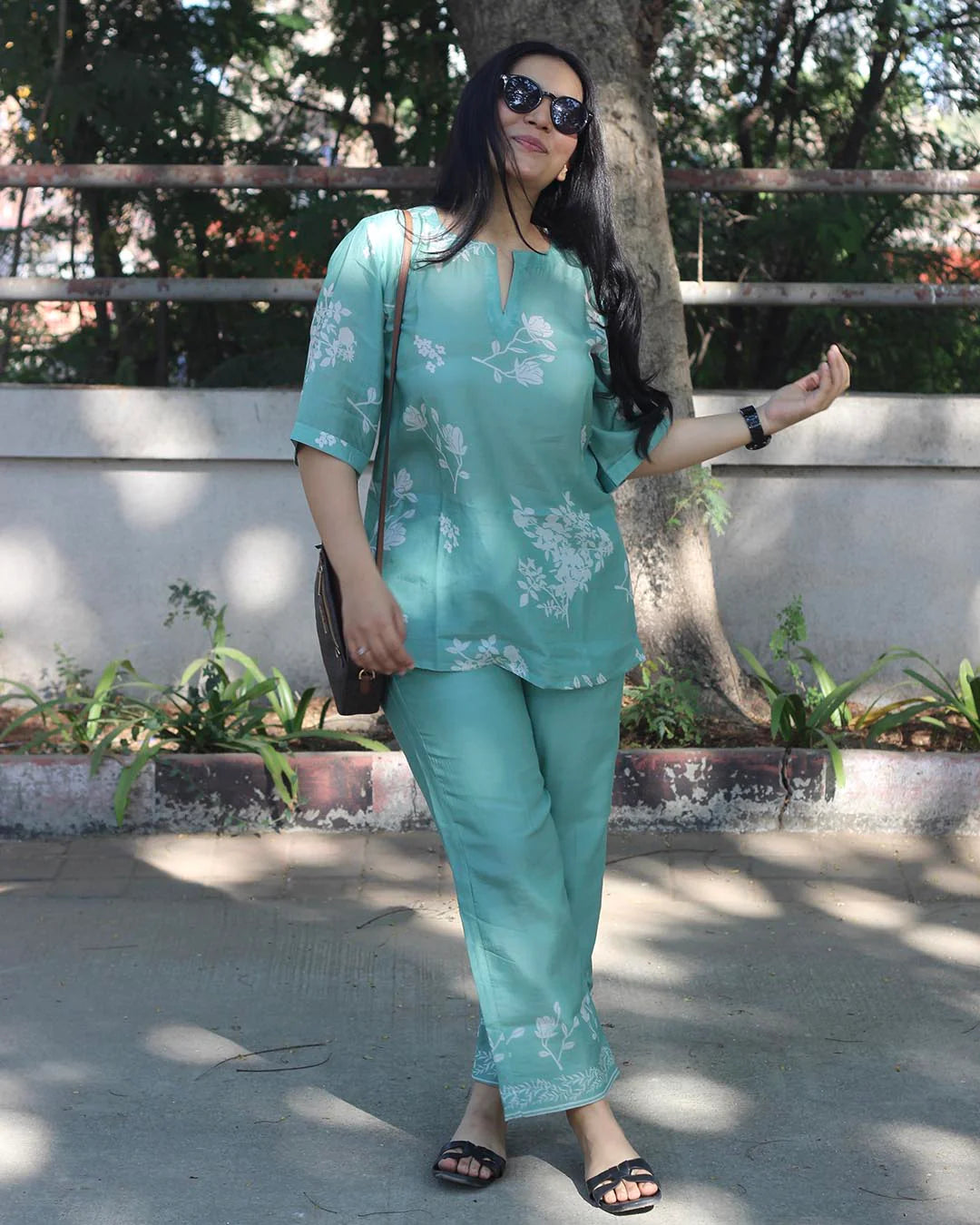 AQUA BLOOM PURE COTTON SILK CO-ORD SET