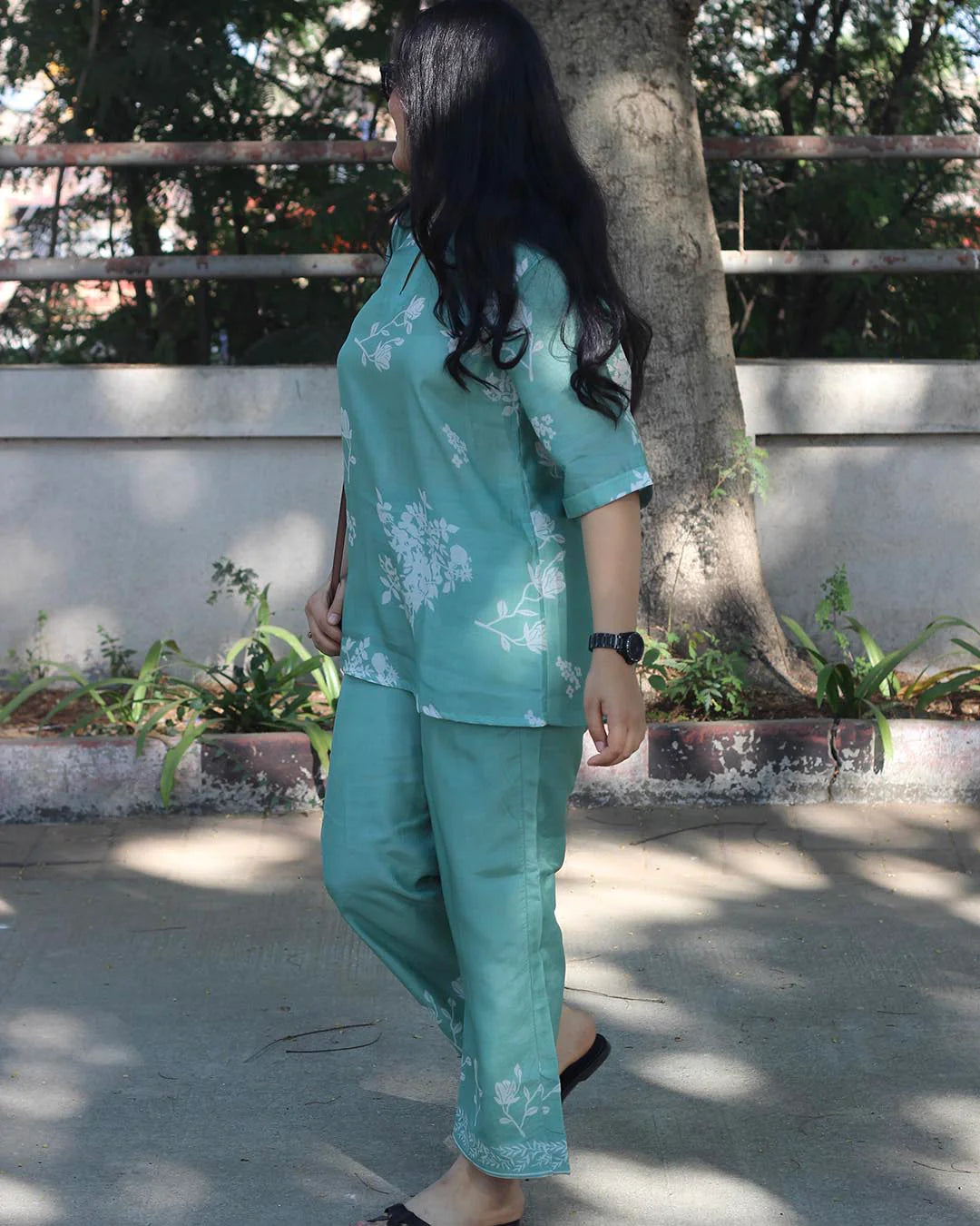 AQUA BLOOM PURE COTTON SILK CO-ORD SET