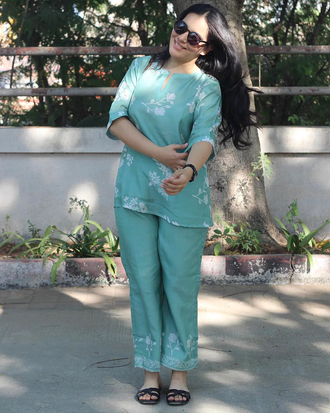 AQUA BLOOM PURE COTTON SILK CO-ORD SET