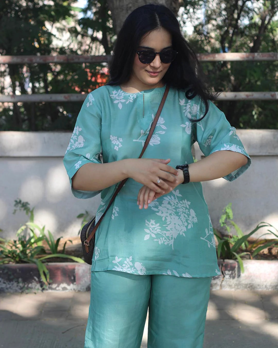 AQUA BLOOM PURE COTTON SILK CO-ORD SET