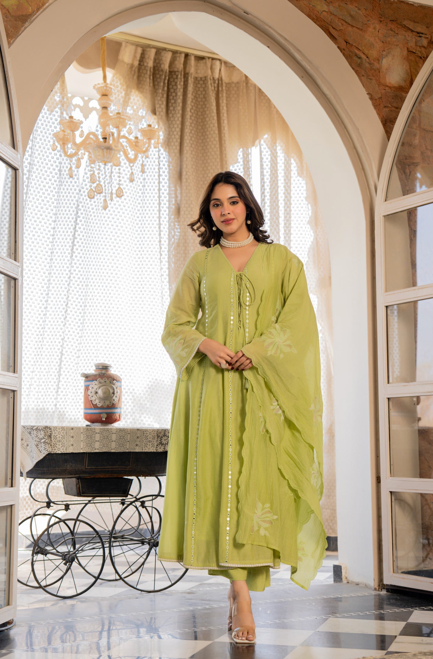 Pista Green Embroidered Anarkali Kurta Set with Dupatta