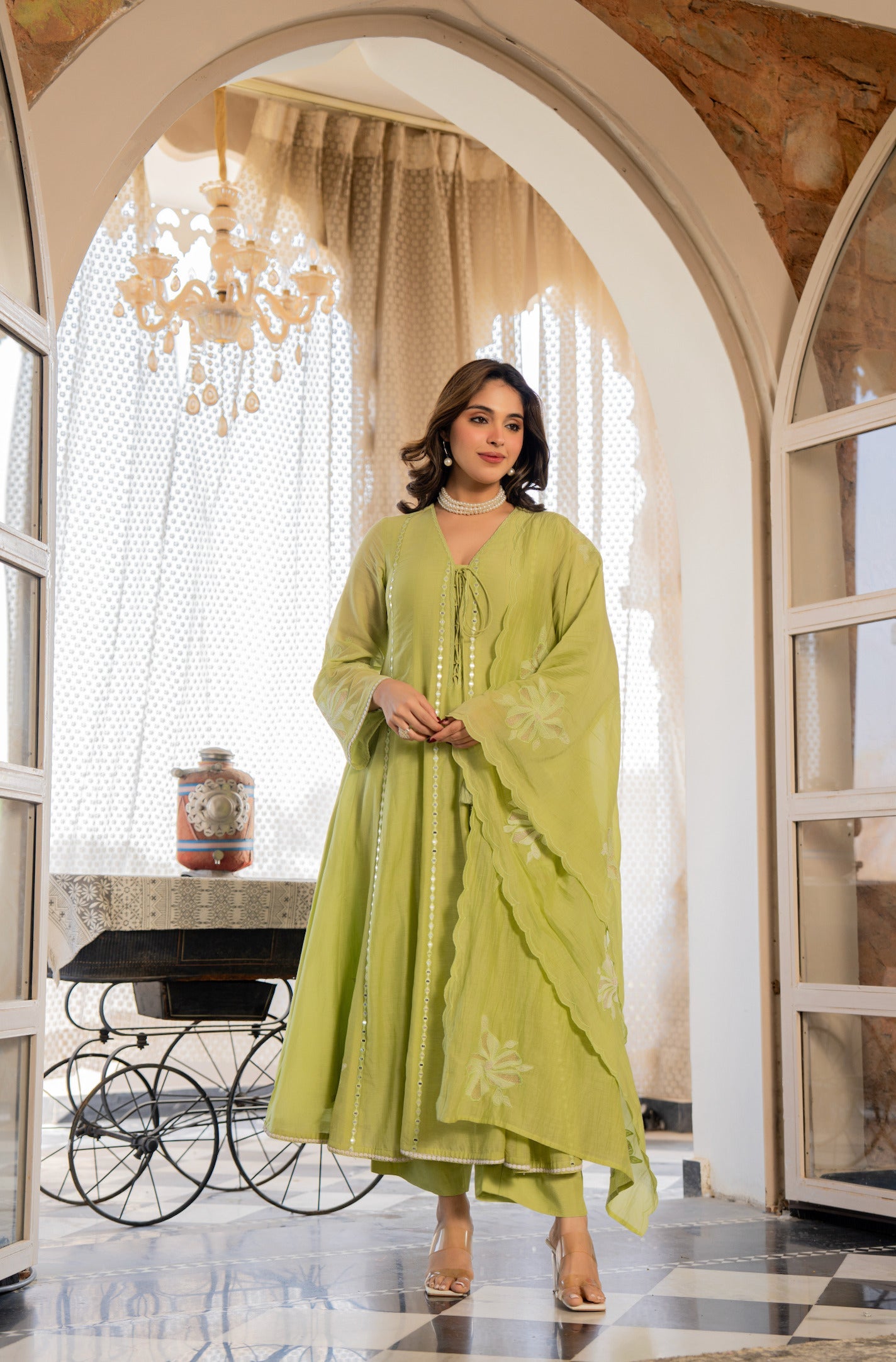 Pista Green Embroidered Anarkali Kurta Set with Dupatta