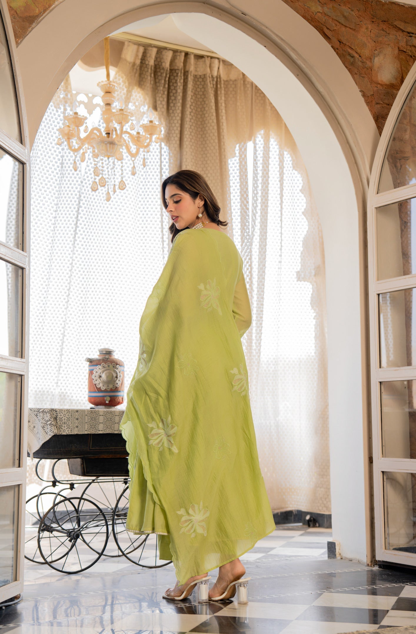 Pista Green Embroidered Anarkali Kurta Set with Dupatta