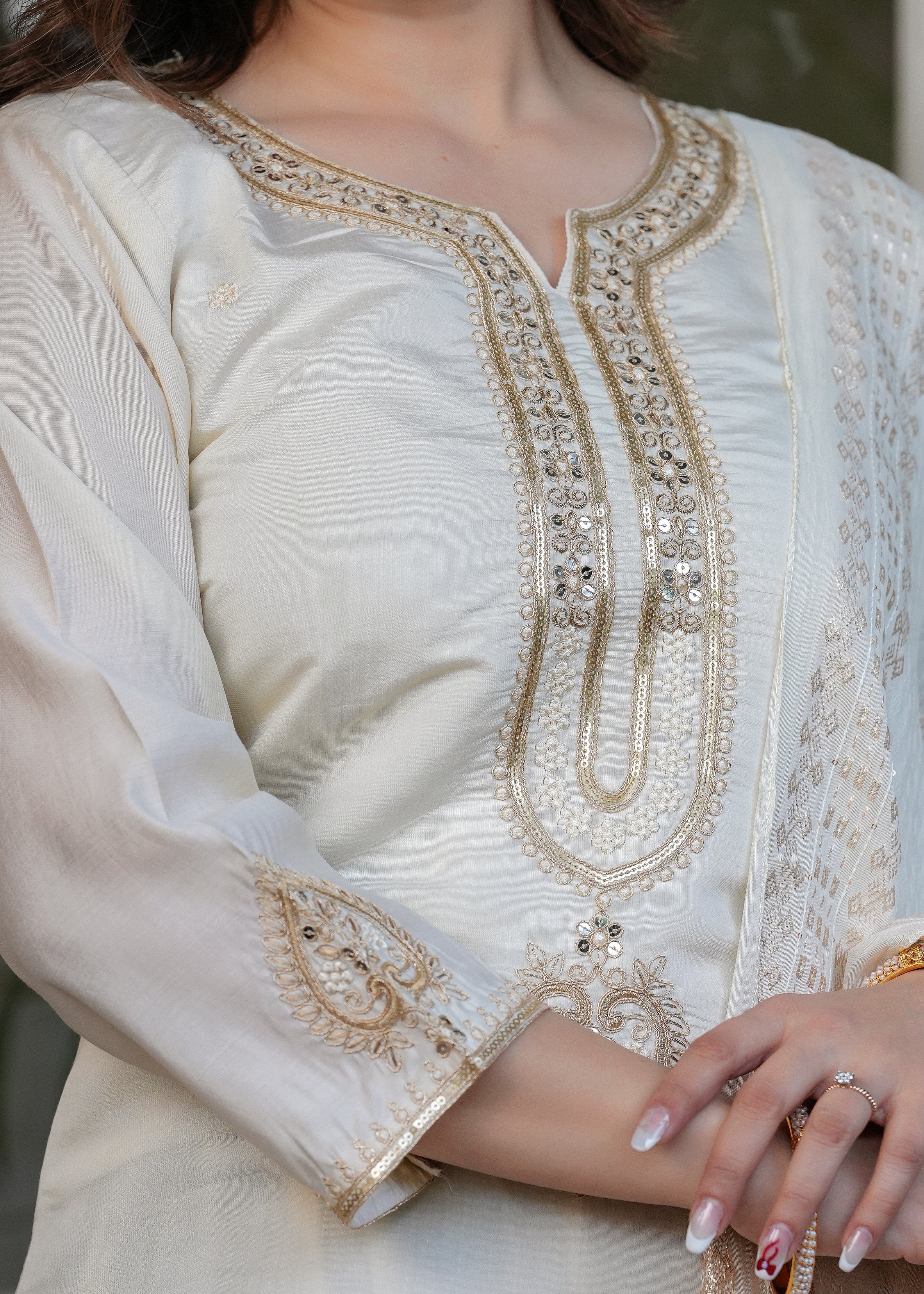 Elegant Off-White Embroidered Kurta Pant Set with Designer Dupatta for Women