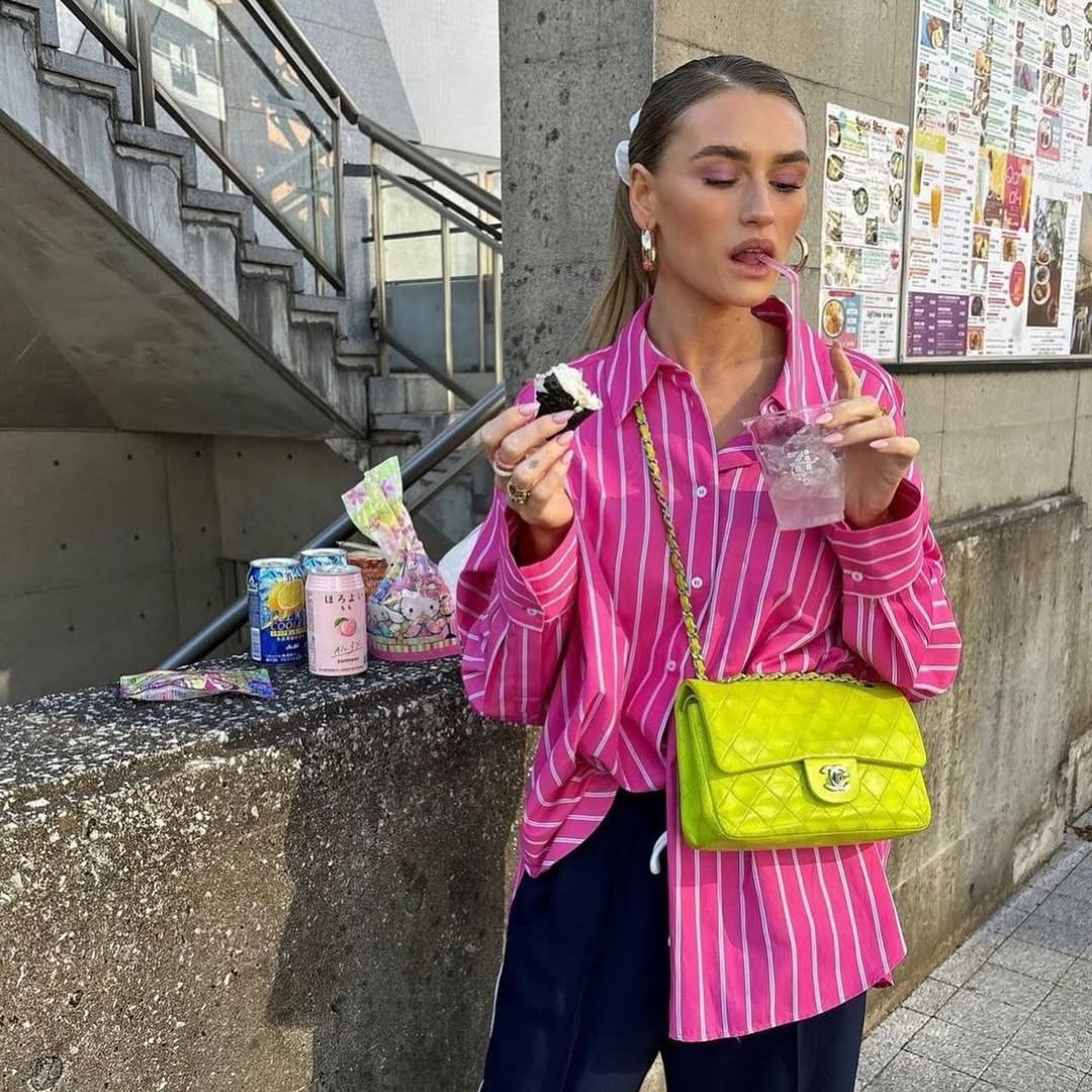 Oversize Striped Basic Shirt Pink