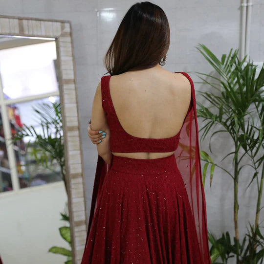 MAROON CHIKANKARI LEHENGA SET