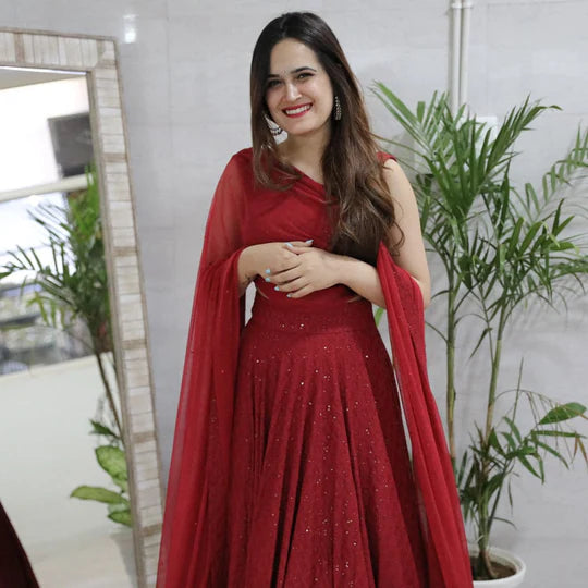 MAROON CHIKANKARI LEHENGA SET