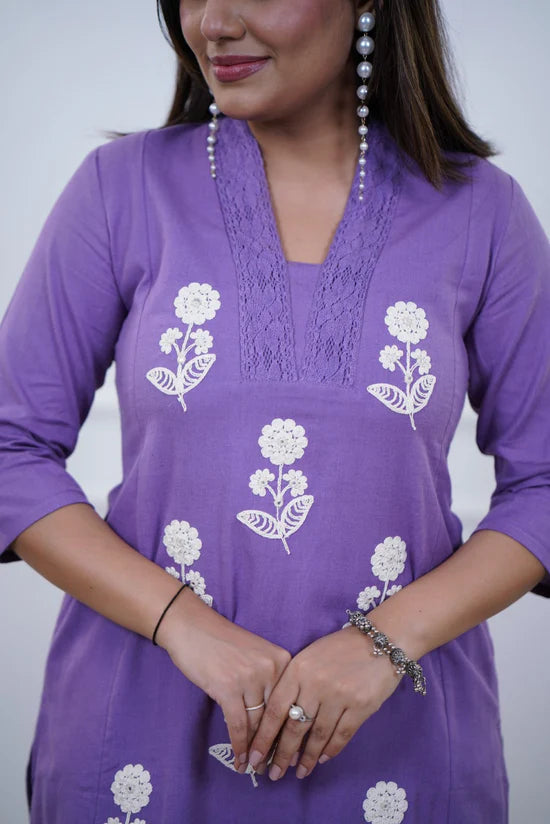 Floral Embroidered Straight Kurta Set with Palazzo Pants