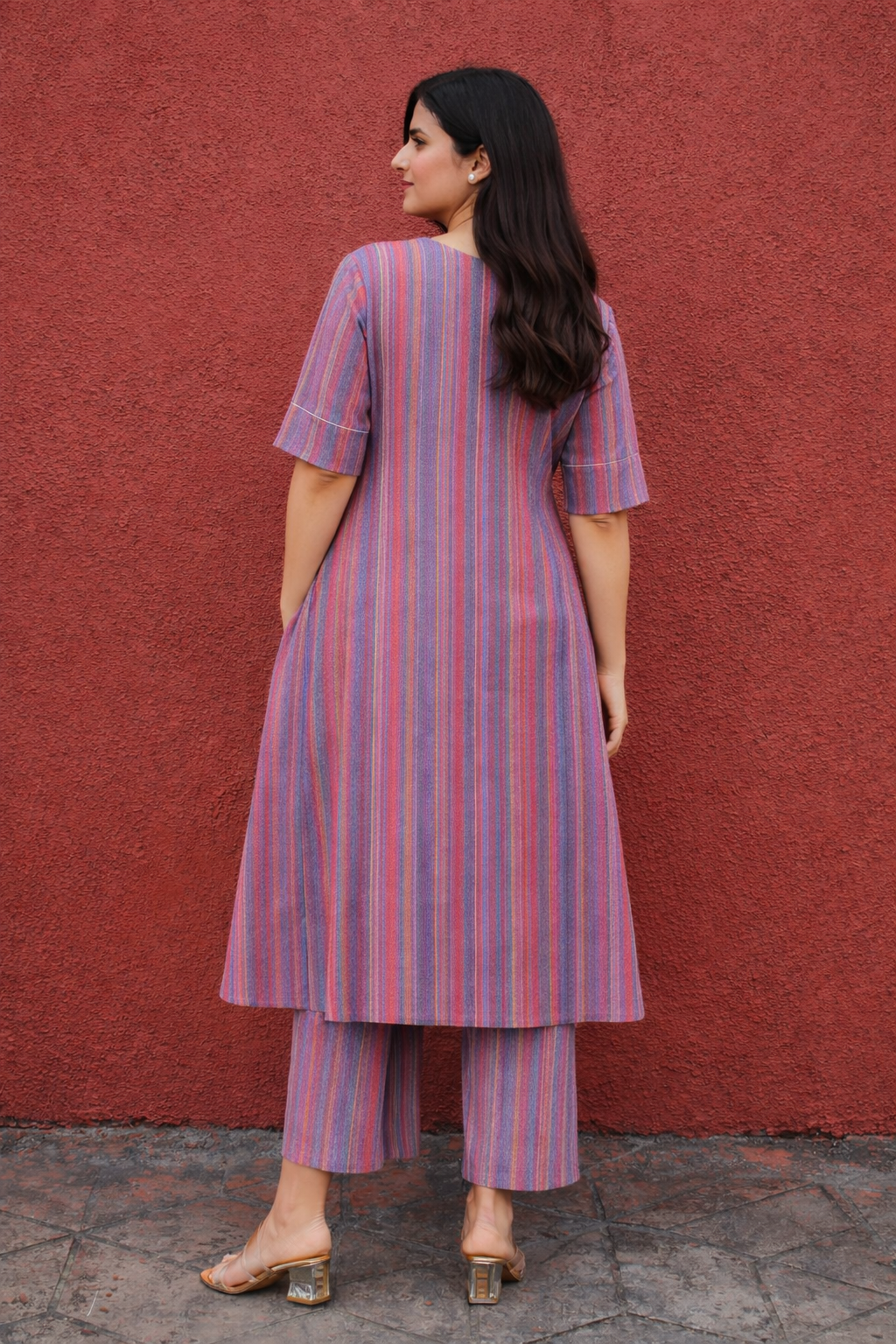 Multicolor Vertical Stripe Coord Set for Women