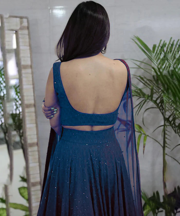 Turquoise Blue Chikankari Lehenga